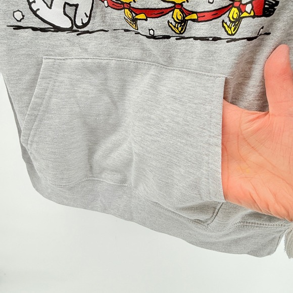 Peanuts Snoopy Christmas Tree Woodstock Hoodie Sweatshirt Light Gray Pullover L - Picture 4 of 9